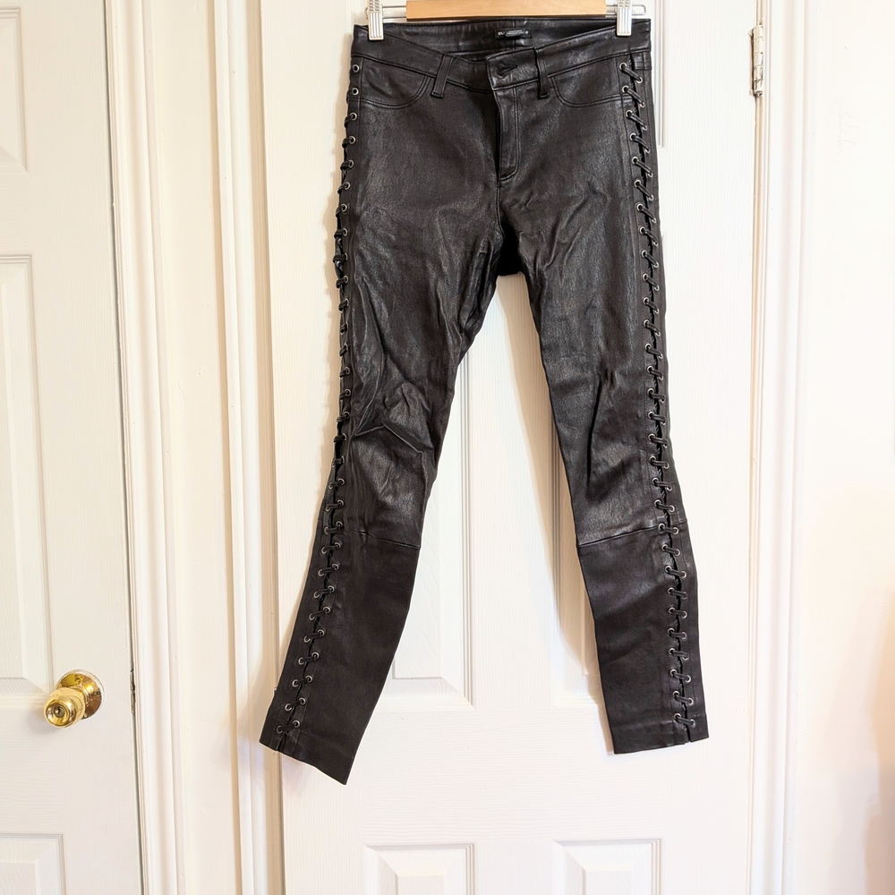 Black Lace-Up Leather Pants